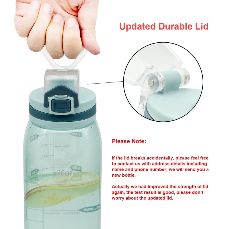 Teentumn 30oz Sport Water Bottle with Time Markers, Large Durable Gym Clear Plastic Bottle Tritan BPA Free for Fitness, Outdoor Enthusiasts, Leakproof Green (Pack of 1) - Image 4